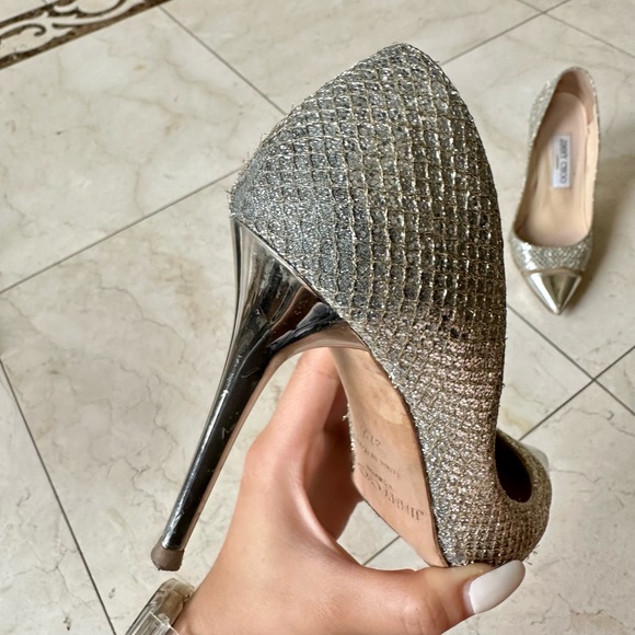 Jimmy Choo Silver Champagne Love 100 Pumps Heels 37.5 - Picture 7 of 12